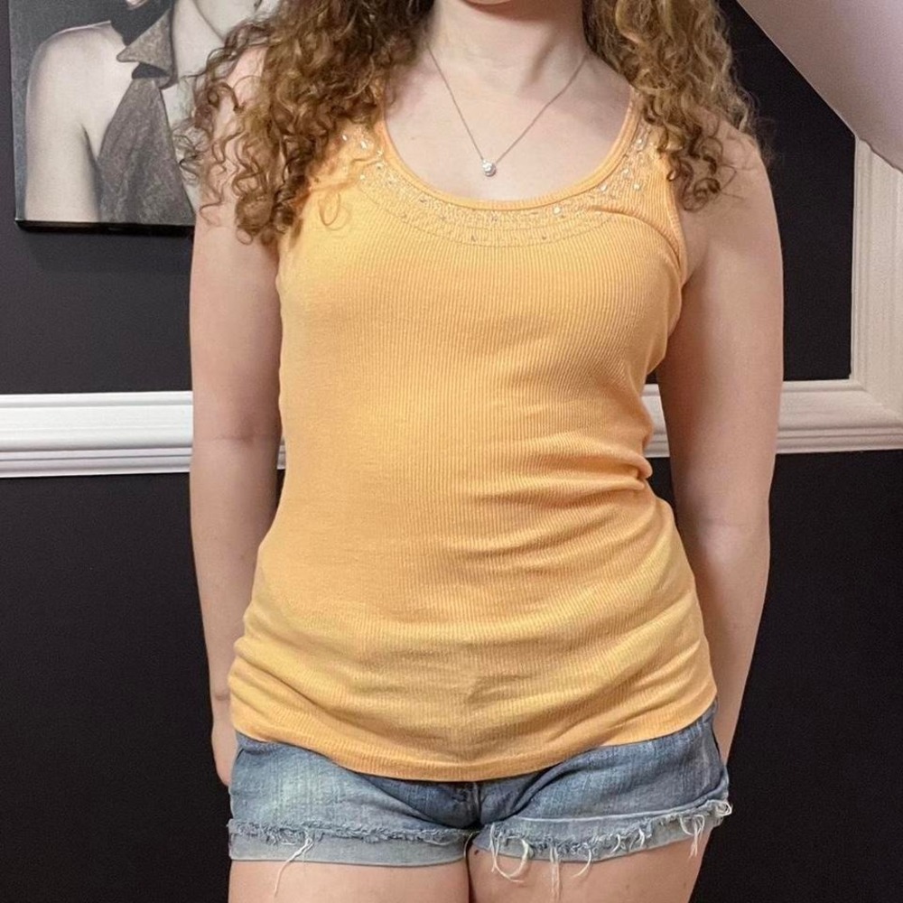⭐y2k orange‎ coral rhinestone tank top medium